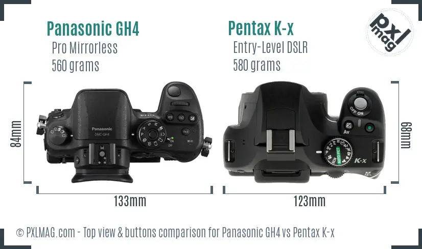 Panasonic GH4 vs Pentax K-x top view buttons comparison