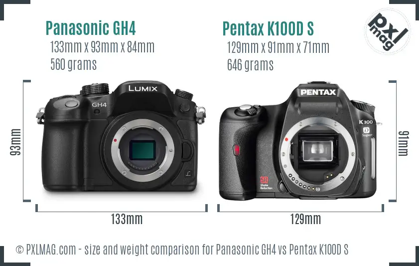 Panasonic GH4 vs Pentax K100D S size comparison