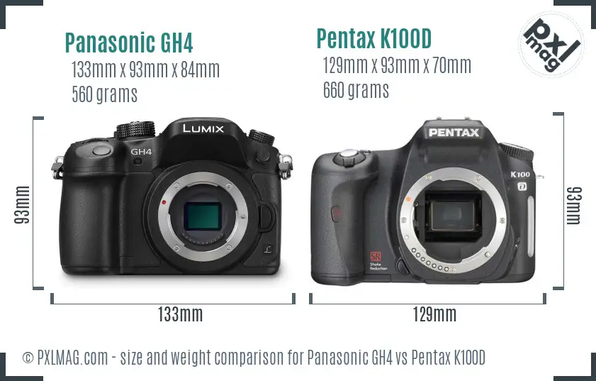 Panasonic GH4 vs Pentax K100D size comparison