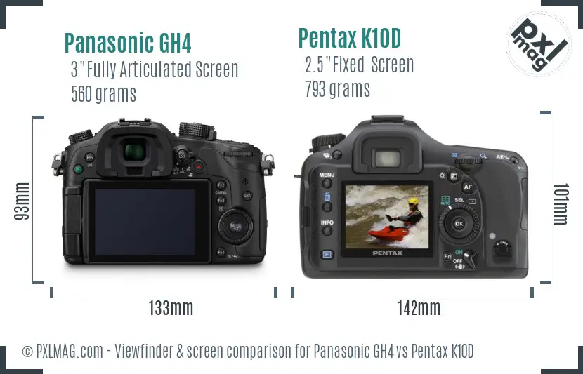 Panasonic GH4 vs Pentax K10D Screen and Viewfinder comparison