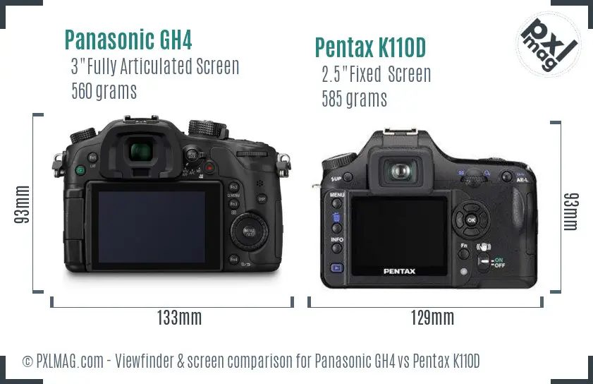 Panasonic GH4 vs Pentax K110D Screen and Viewfinder comparison
