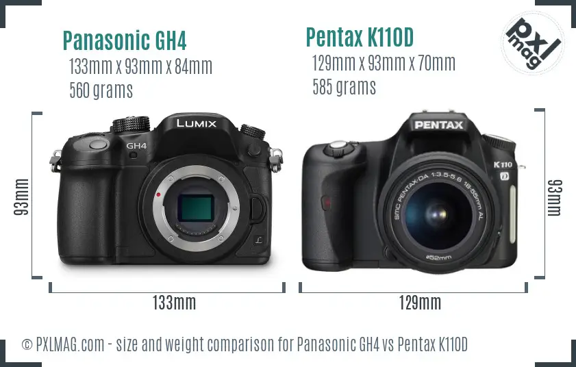 Panasonic GH4 vs Pentax K110D size comparison