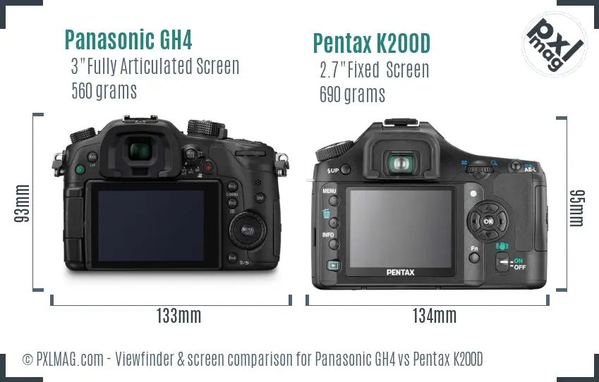 Panasonic GH4 vs Pentax K200D Screen and Viewfinder comparison