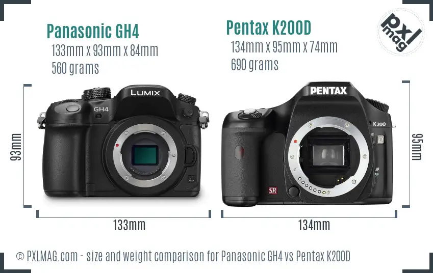 Panasonic GH4 vs Pentax K200D size comparison