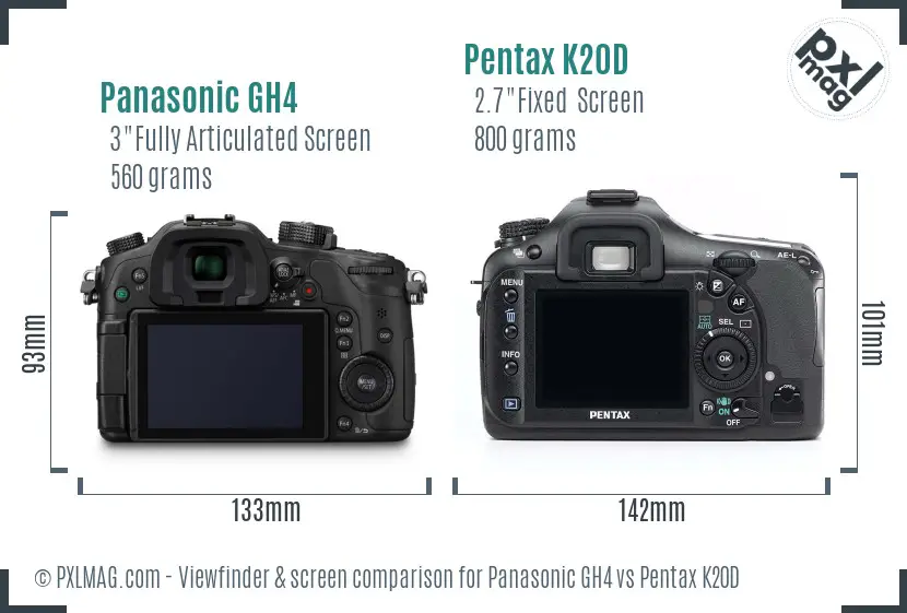 Panasonic GH4 vs Pentax K20D Screen and Viewfinder comparison