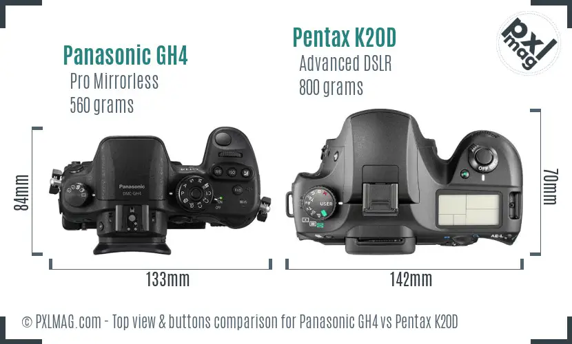 Panasonic GH4 vs Pentax K20D top view buttons comparison