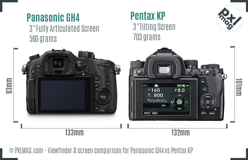 Panasonic GH4 vs Pentax KP Screen and Viewfinder comparison