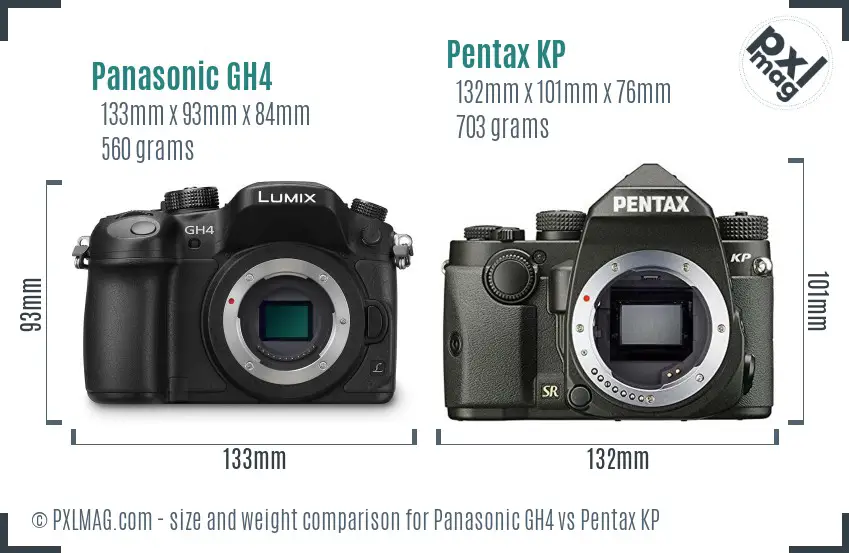 Panasonic GH4 vs Pentax KP size comparison