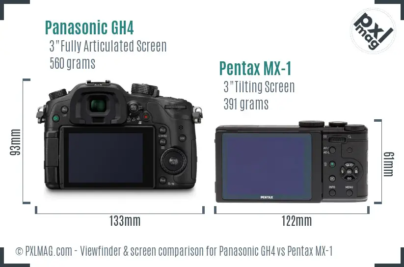Panasonic GH4 vs Pentax MX-1 Screen and Viewfinder comparison