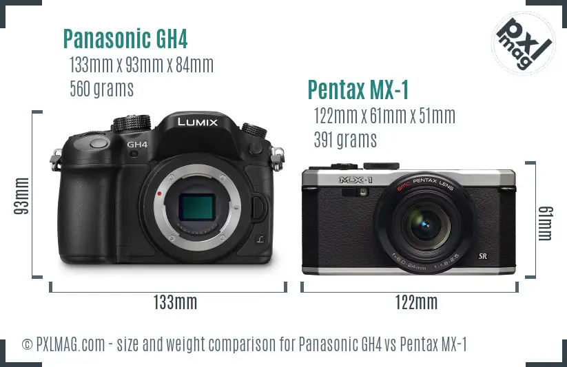 Panasonic GH4 vs Pentax MX-1 size comparison