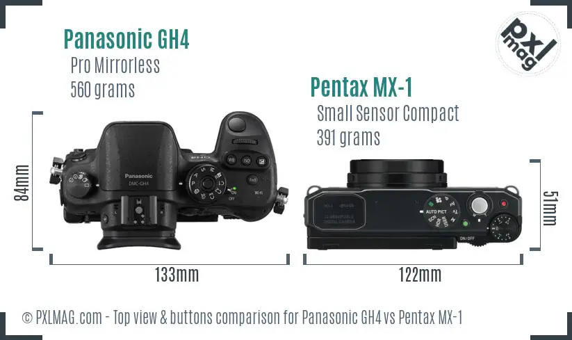 Panasonic GH4 vs Pentax MX-1 top view buttons comparison