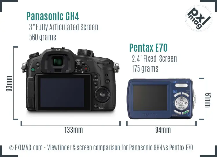 Panasonic GH4 vs Pentax E70 Screen and Viewfinder comparison