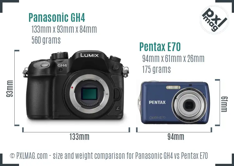 Panasonic GH4 vs Pentax E70 size comparison