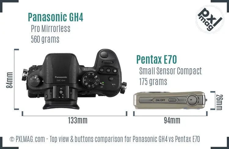 Panasonic GH4 vs Pentax E70 top view buttons comparison