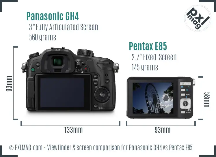 Panasonic GH4 vs Pentax E85 Screen and Viewfinder comparison