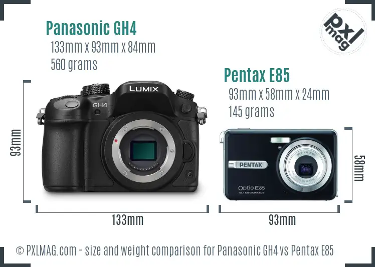 Panasonic GH4 vs Pentax E85 size comparison