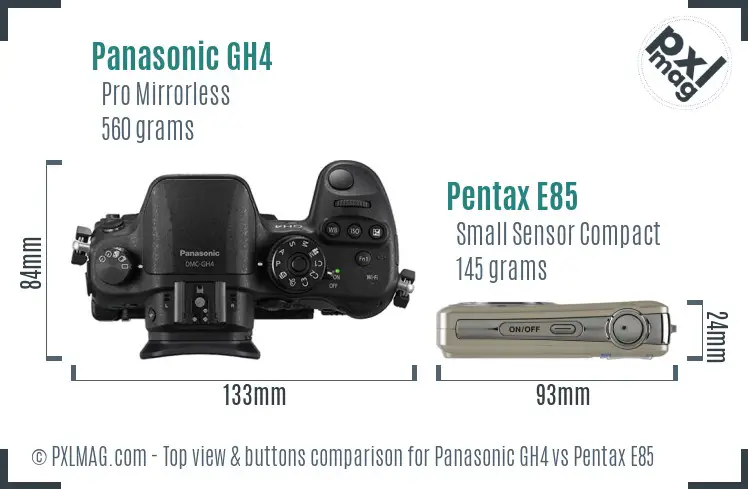 Panasonic GH4 vs Pentax E85 top view buttons comparison