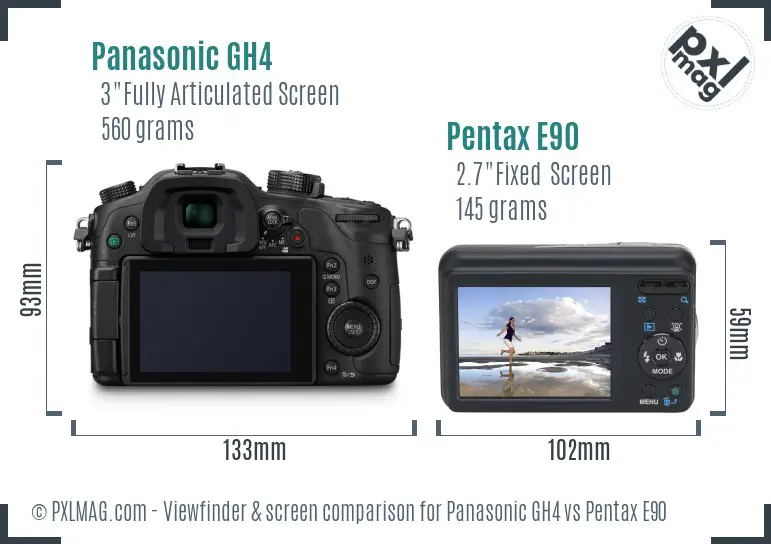 Panasonic GH4 vs Pentax E90 Screen and Viewfinder comparison
