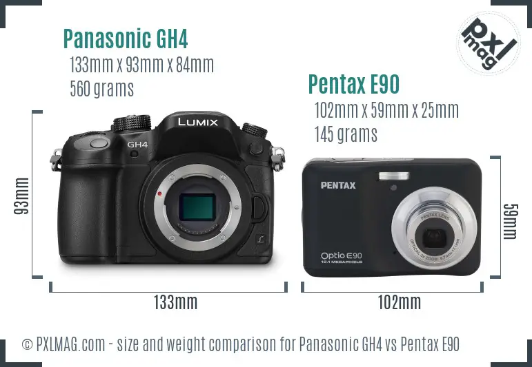 Panasonic GH4 vs Pentax E90 size comparison