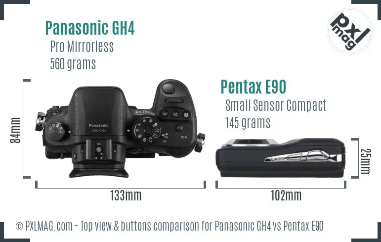 Panasonic GH4 vs Pentax E90 top view buttons comparison