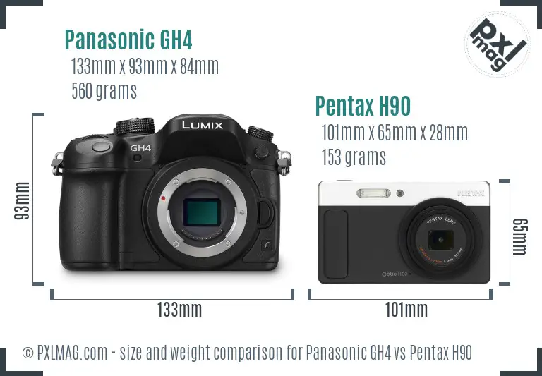 Panasonic GH4 vs Pentax H90 size comparison