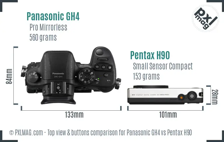 Panasonic GH4 vs Pentax H90 top view buttons comparison