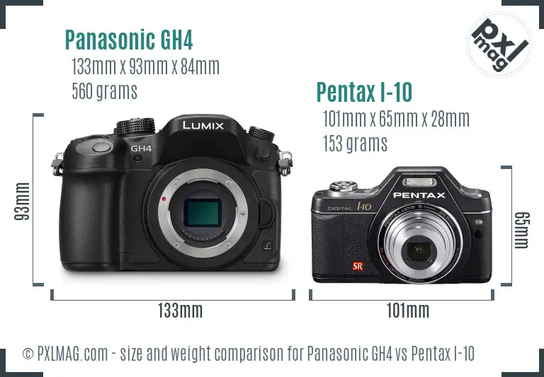 Panasonic GH4 vs Pentax I-10 size comparison