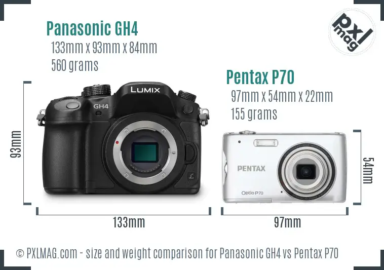 Panasonic GH4 vs Pentax P70 size comparison