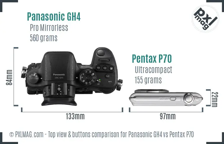 Panasonic GH4 vs Pentax P70 top view buttons comparison