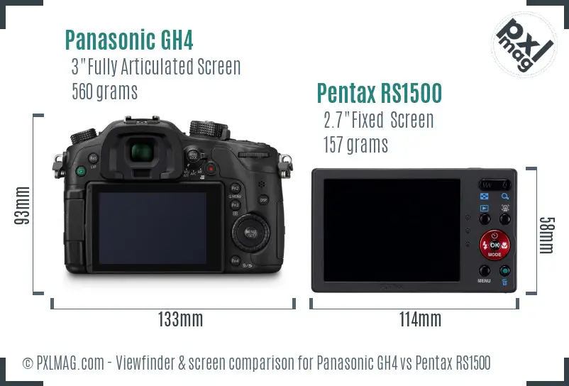 Panasonic GH4 vs Pentax RS1500 Screen and Viewfinder comparison