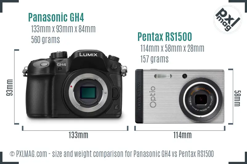 Panasonic GH4 vs Pentax RS1500 size comparison