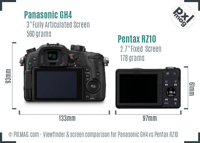 Panasonic GH4 vs Pentax RZ10 Screen and Viewfinder comparison