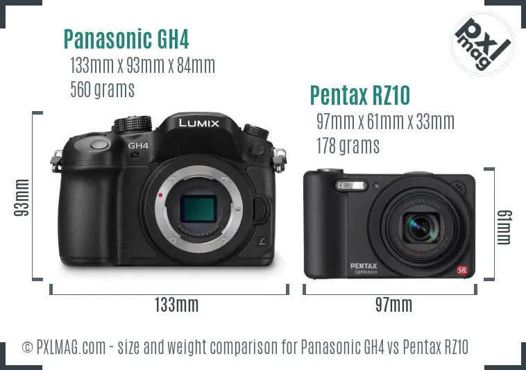 Panasonic GH4 vs Pentax RZ10 size comparison