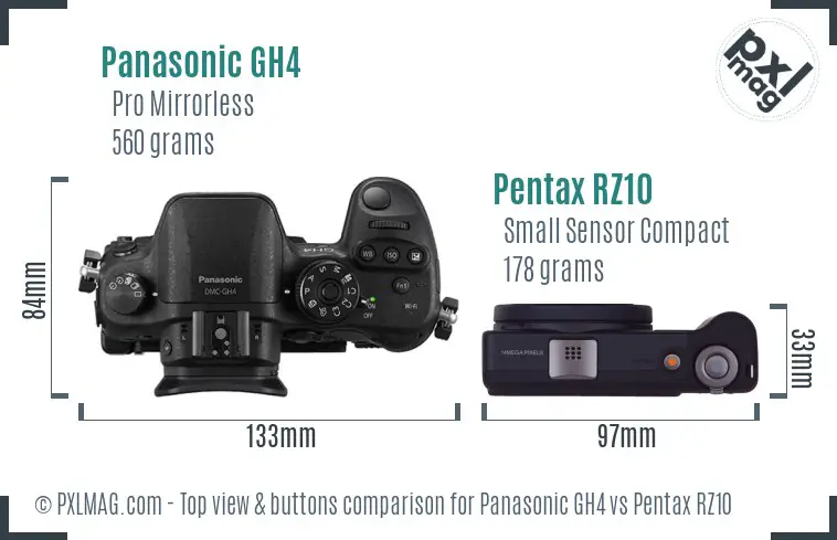Panasonic GH4 vs Pentax RZ10 top view buttons comparison