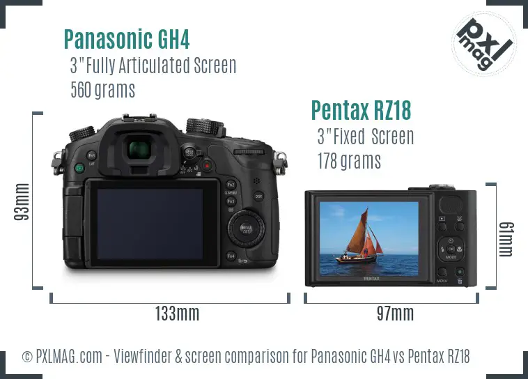 Panasonic GH4 vs Pentax RZ18 Screen and Viewfinder comparison