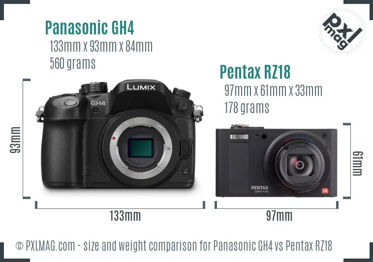 Panasonic GH4 vs Pentax RZ18 size comparison