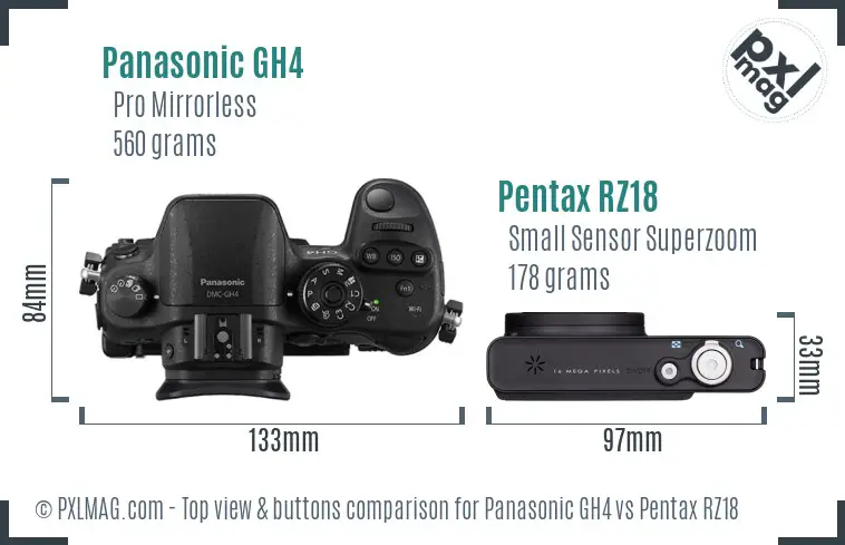 Panasonic GH4 vs Pentax RZ18 top view buttons comparison