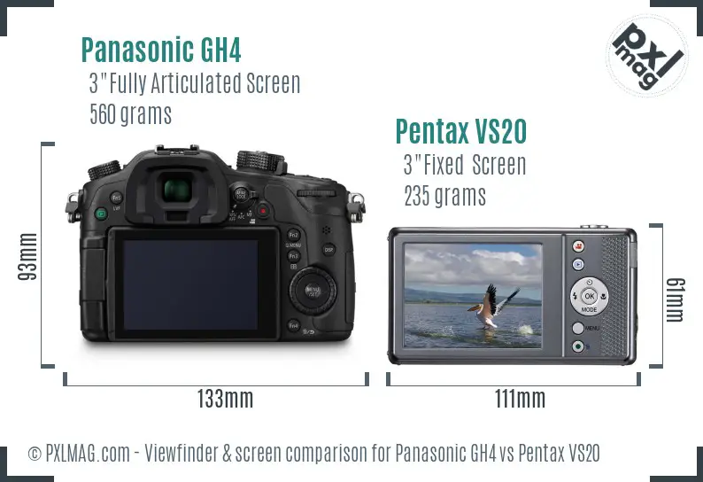 Panasonic GH4 vs Pentax VS20 Screen and Viewfinder comparison