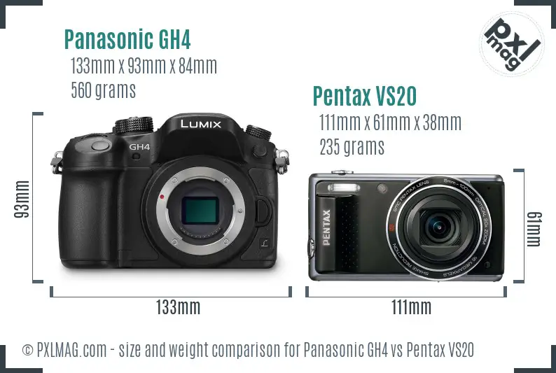 Panasonic GH4 vs Pentax VS20 size comparison