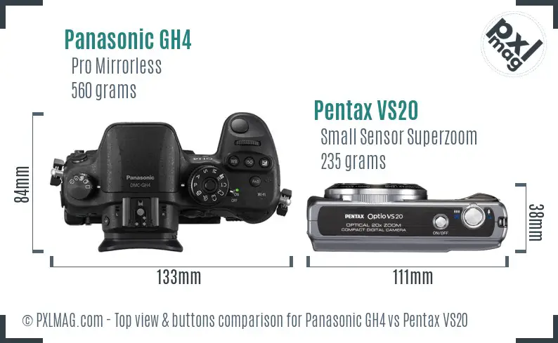 Panasonic GH4 vs Pentax VS20 top view buttons comparison