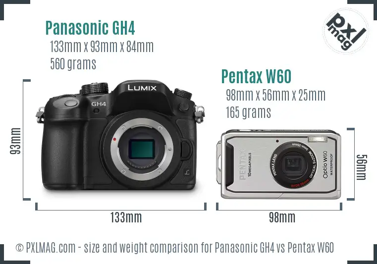 Panasonic GH4 vs Pentax W60 size comparison