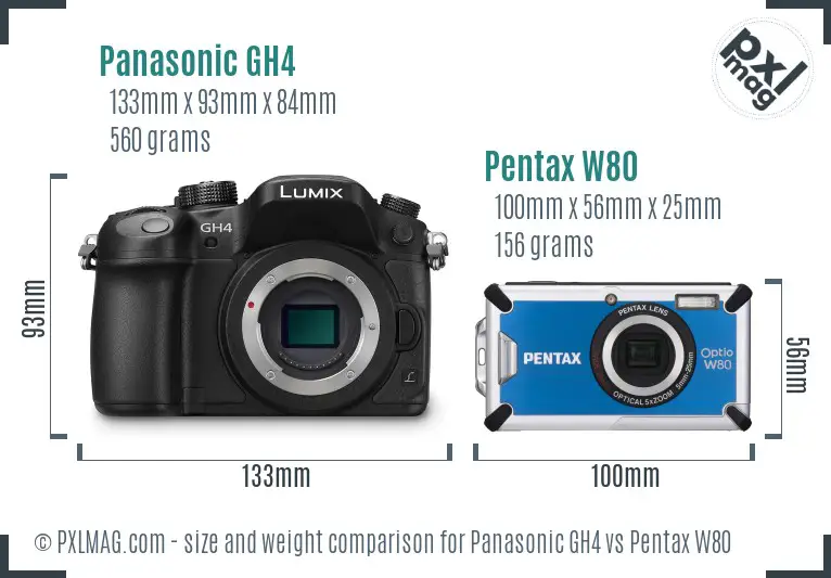 Panasonic GH4 vs Pentax W80 size comparison