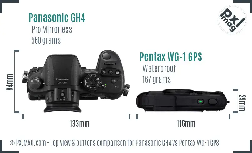 Panasonic GH4 vs Pentax WG-1 GPS top view buttons comparison
