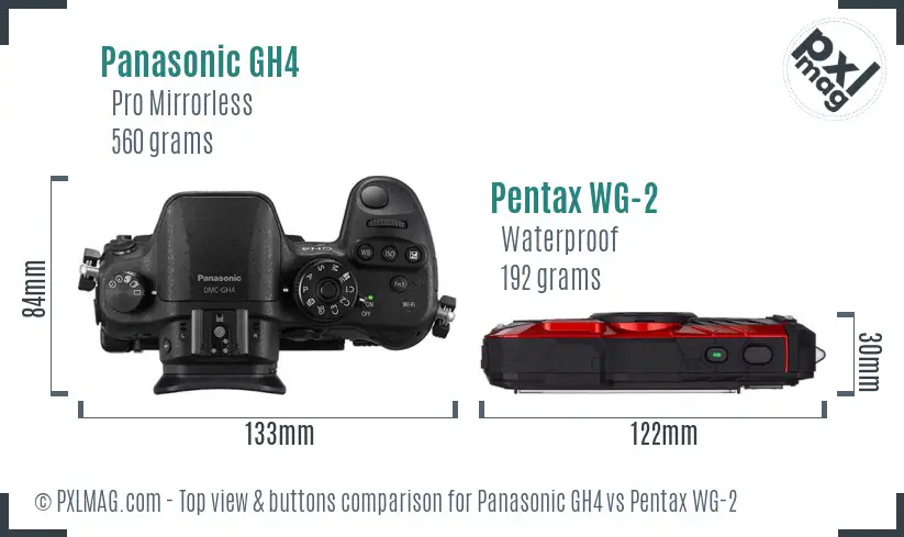 Panasonic GH4 vs Pentax WG-2 top view buttons comparison