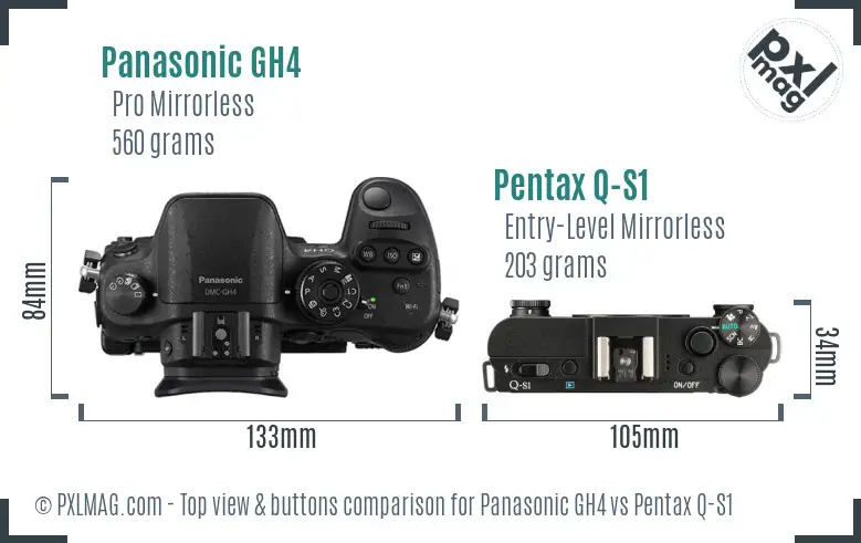 Panasonic GH4 vs Pentax Q-S1 top view buttons comparison