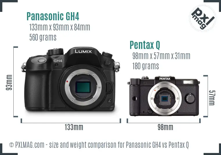 Panasonic GH4 vs Pentax Q size comparison