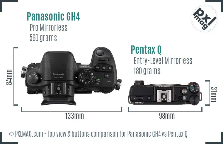 Panasonic GH4 vs Pentax Q top view buttons comparison