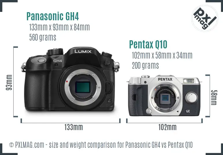 Panasonic GH4 vs Pentax Q10 size comparison