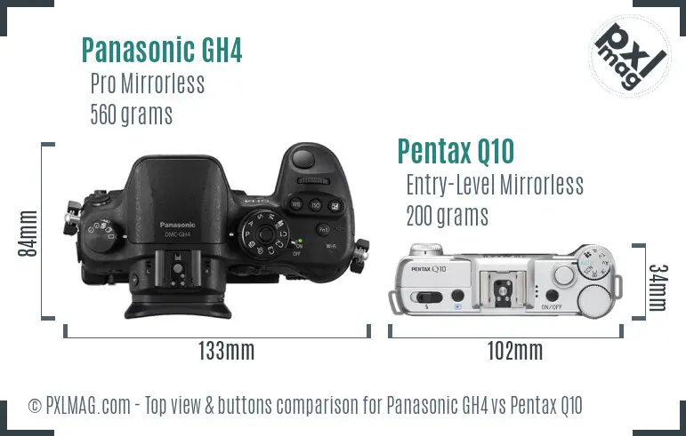 Panasonic GH4 vs Pentax Q10 top view buttons comparison