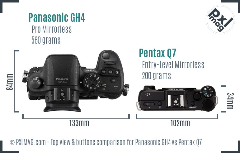 Panasonic GH4 vs Pentax Q7 top view buttons comparison